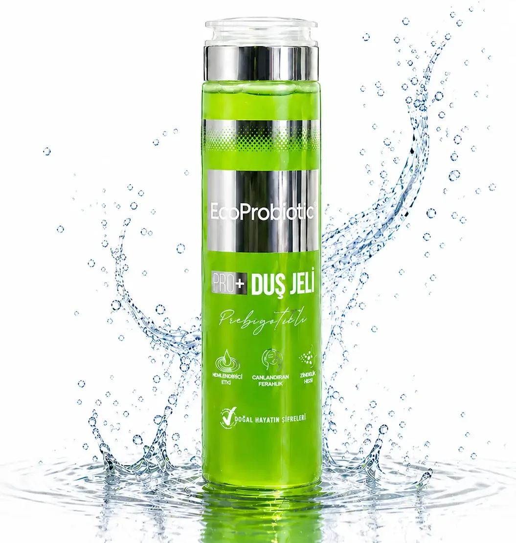 EcoProbiotic Prebiyotikli Duş Jeli 300 ml, etrafına sıçrayan su ile